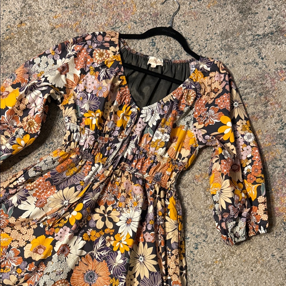 Listicle Floral 2/4 Sleeve Dress w/ Scalloped Hem L - Picture 6 of 8